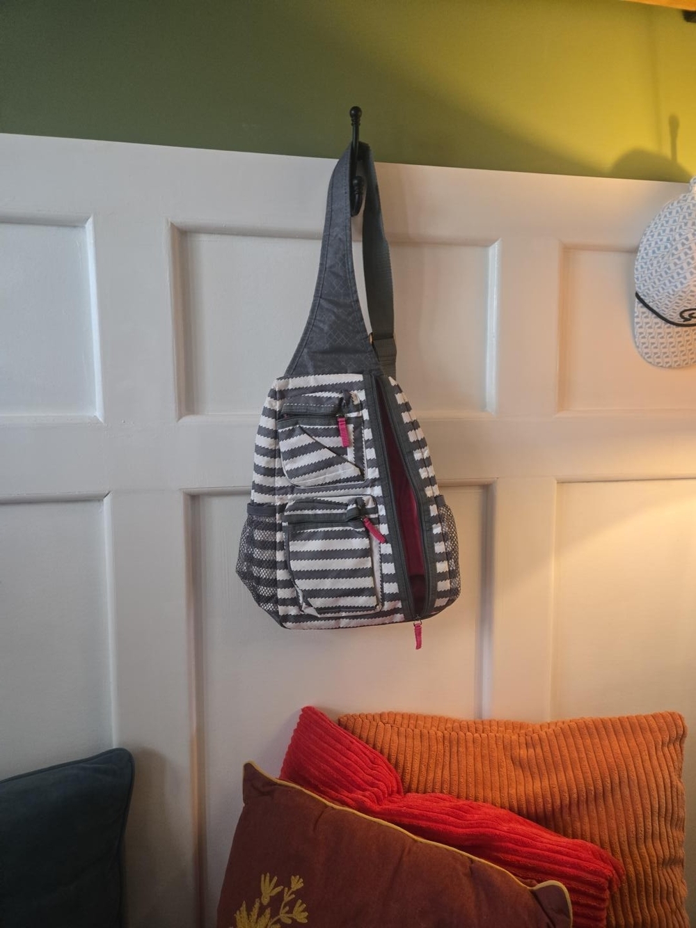 thirty-one Gray and Pink Striped Sling Bag